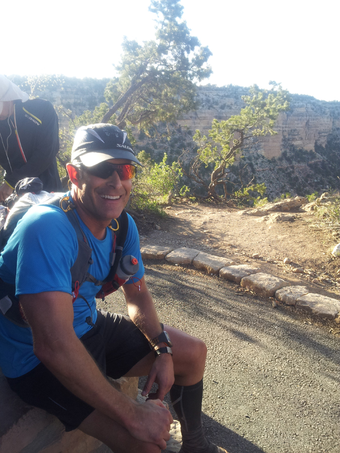 Why is Andy smiling?  Because he's done running in the Grand Canyon and waiting for me.