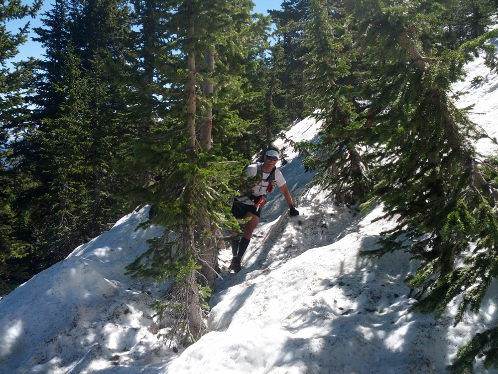 Andy moving through the snow between Doyle and Fremont on Weatherford Trail
