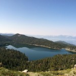 Marlette Lake and Lake Tahoe (in the distance) from above.  Photo by Erin McKnight.
