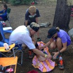 Changing socks and shoes at the 50 mile mark